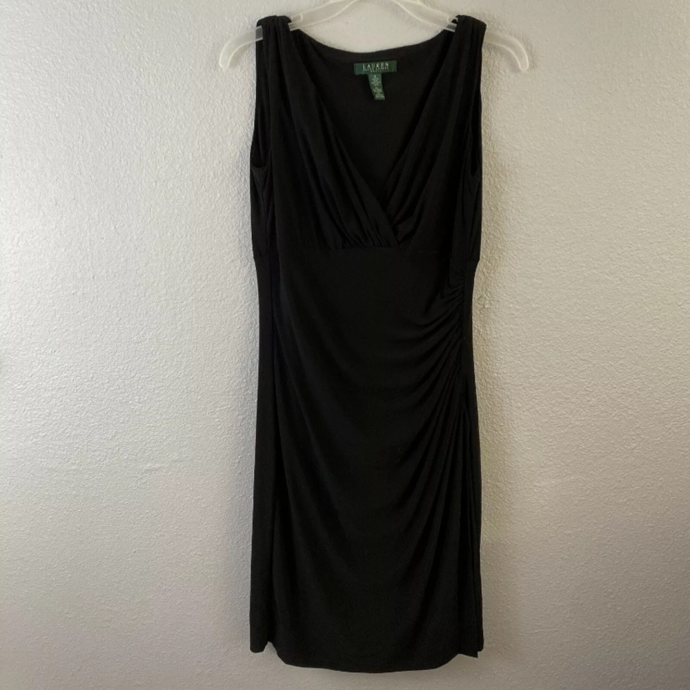 Lauren Ralph Lauren V-Neck Sleeveless Ruched Dress